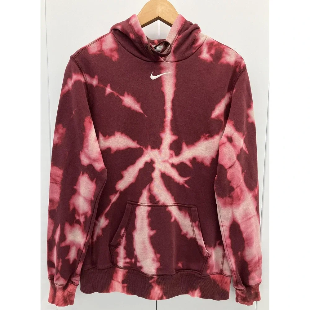 Nike Center Swoosh Hoodie Women's‎ Large Bleached Tie-Dye Sweatshirt 598575-669